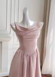 Niulatu Pink A Line Straps Pleated Satin Homecoming Dress HZ0113