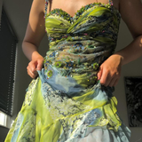 Niulatu Spaghetti Straps Beaded Sequin Ruffles Chiffon Evening Dress Outfits HZ0113