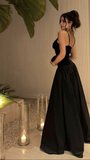 Niulatu Black Straps Long Prom Dress Evening Dress HZ1007