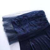 Niulatu Sheath Off The Shoulder Tulle Navy Blue Slit Prom Dresses Evening Dress HZ1110