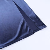 Niulatu Sheath Off The Shoulder Tulle Navy Blue Slit Prom Dresses Evening Dress HZ1110