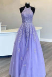 Niulatu A-line Halter Lace Appliqued Prom Dresses, Evening HZ1007