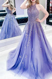 Niulatu A-line Halter Lace Appliqued Prom Dresses, Evening HZ1007