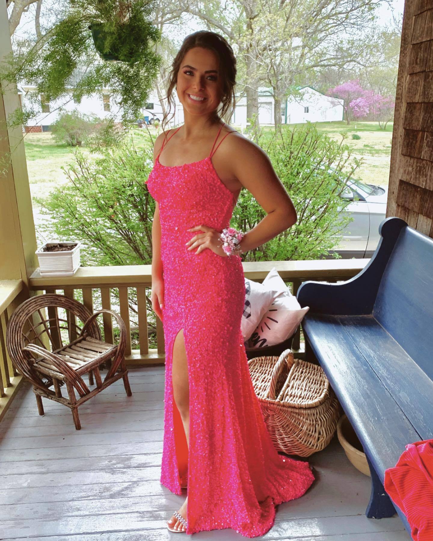 Light Blue Sequins Mermaid Side Slit Long Prom HZ0308