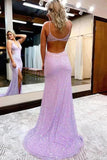 Niulatu Mermaid V-neck Long Prom Dresses With Slit, Evening HZ1007