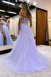 Niulatu A-line Off Shoulder Long Prom Dresses With Lace HZ1007