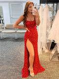 Niulatu Spaghetti Straps Long Sequins Prom HZ1007