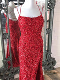 Niulatu Spaghetti Straps Long Sequins Prom HZ1007