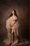 Niulatu Sleeves Ruffles Maternity Dress for Photo Shoot or Baby Shower Maternity Gown Shooting Dress HZ1007