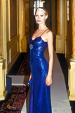 Niulatu Mermaid Spaghetti Straps Royal Blue Sequin Long Evening Dress Prom Dresses SD2068