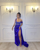 Niulatu Blue Sheath Evening Dress With Split Blue Formal Gown HZ1007