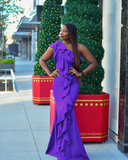 Niulatu One Shoulder Mermaid Prom Dress Purple Evening Dress HZ1007