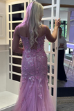 Niulatu Pink Spaghetti Straps Tulle Lace Appliques Mermaid Evening Dress Long Prom Dress HZ1007