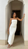 Niulatu White Strapless Prom Dress Simple Evening Dress HZ1007