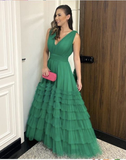 Niulatu line Green V Neck Long Prom Dress Evening Dress HZ1007