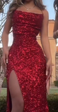 Niulatu Red Sequins Long Prom Dress Red Evening Dress With Split HZ1007