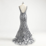 Niulatu Luxury Gray O Neck Sexy Mermaid Formal Evening Dress HZ1007