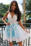 Niulatu Straps Blue Applique Short Prom Dresses Homecoming HZ1007