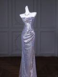 Niulatu Silver Sequin Mermaid Strapless Prom Dress Party Dresses HZ0113
