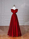 Niulatu Satin Off The Shoulder Prom Dress Bow A Line Evening Dress HZ1007