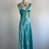 Niulatu V Neck Satin Sequin Formal Prom Dress Backless Evening Dress HZ1007