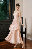 Niulatu Pink Sweetheart Straps Mermaid Evening Dress Satin Long Prom Dress HZ1007