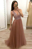 Niulatu Beaded Dusty Rose Prom Dress With Lace Up Evening HZ1007