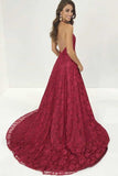 Niulatu Burgundy Deep Lace Sweep Train Backless Long Prom HZ1007
