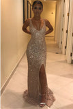 Niulatu Mermaid V-Neck Sleeveless Sequins Long Prom HZ1007