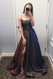 Niulatu Ball Gown Scoop Spaghetti Straps Slit Prom Dresses, Unique Party Dresses with HZ1007