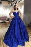 Niulatu Royal Blue Tulle Strapless V-neck A-Line Prom Dress with HZ1007