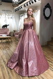 Niulatu A-line Scoop Spaghetti Straps Sweep Train Prom Dress with HZ1007