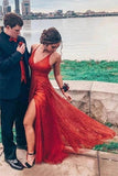 Niulatu V-neck Backless A-line Red Long Prom/Formal Dress With HZ1007