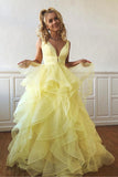 Niulatu V-neck Yellow Prom Dresses A-line Long Party Dresses with HZ1007