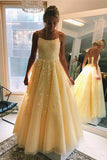 Niulatu Tulle Spaghetti Straps Scoop A-Line Prom Dresses with HZ1007