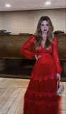 Niulatu Long Sleeves A-line Prom Dress Red Evening Dress HZ1007