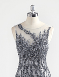 Niulatu Luxury Gray O Neck Sexy Mermaid Formal Evening Dress HZ1007