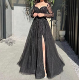 Niulatu Long Sleeves Slit Prom Dress Long Party Dress Evening Dress HZ0113