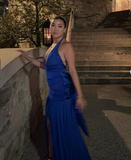 Niulatu Halter Slit Satin Evening Dress Formal Prom Dress HZ1007