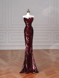 Niulatu Burgundy Off The Shoulder Sequins Mermaid Prom Dress Evening Dress HZ1007