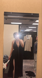 Niulatu Black A-line V Neck Evening Dress Black Evening Gown HZ1007