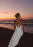 Niulatu A Line Halter White Chiffon Open Back Prom Dress Vacation Dress HZ0113