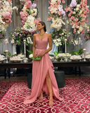 Niulatu Spaghetti Straps Pink Satin Evening Dress HZ1007