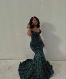 Niulatu Mermaid Glitter Prom Dress Long Evening Gowns Dark Green Women Formal Dresses HZ1007