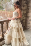 Niulatu A-Line Spaghetti Straps Ruffles Formal Evening Dresses Long Prom Dress HZ1007