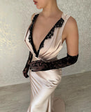 Niulatu V-Neck Sleeveless Stain Pron Dress with HZ1007
