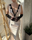 Niulatu V-Neck Sleeveless Stain Pron Dress with HZ1007