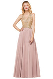 Niulatu Women's Gold Appliques Evening Formal Dress Chiffon Lace Prom Long Ball HZ1007