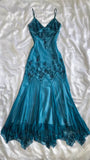 Niulatu Prom Dresses Under $180??Gothic Spaghetti Straps Blue Satin Chiffon Sheath Evening Dress with Beading HZ1103