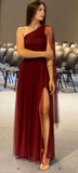 Niulatu Burgundy A-line Tulle Evening Dress With Split HZ1007